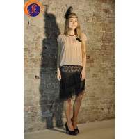 Юбка черная, бахрома и бежевая блуза 30-е