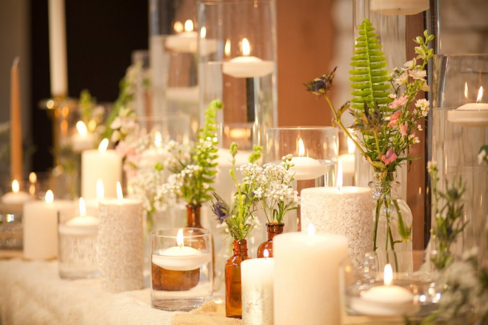 оформление свечами, идеи на свадьбу